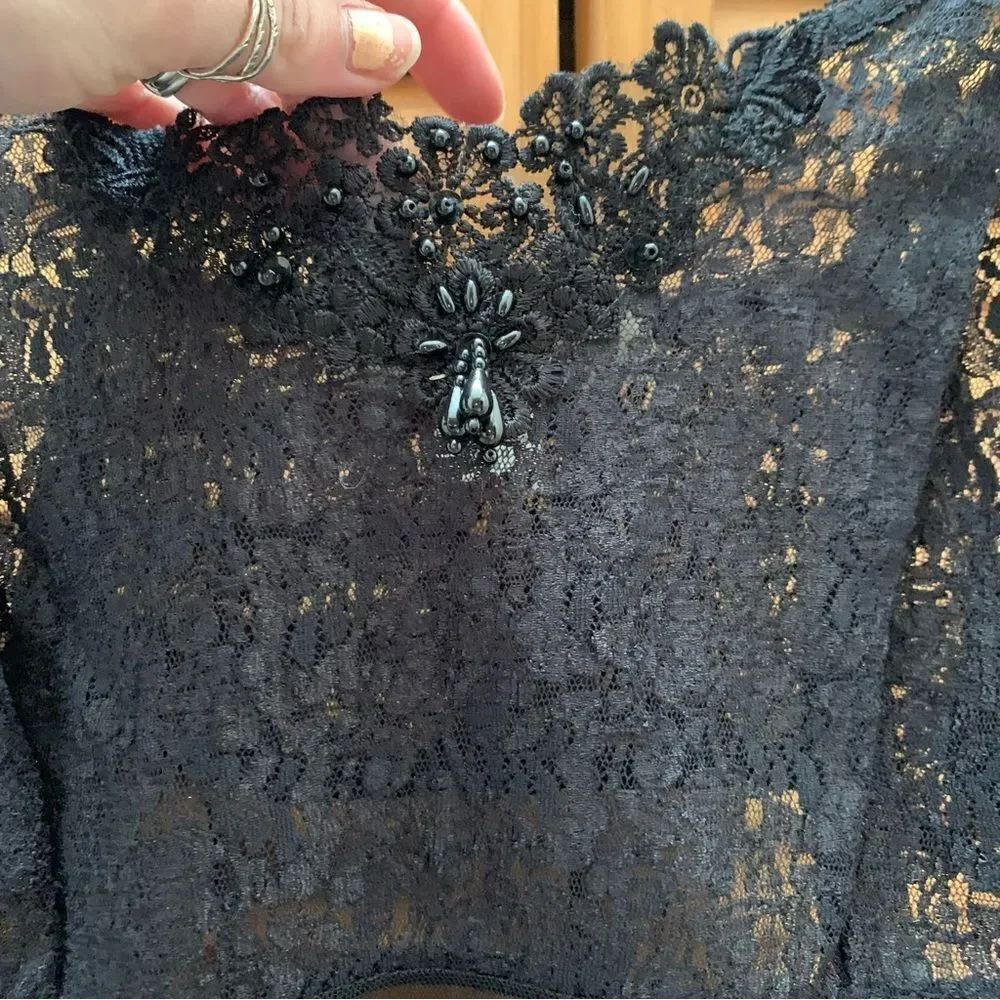 Vintage Lace Black Beaded Slip Size XL - Picture 2 of 6